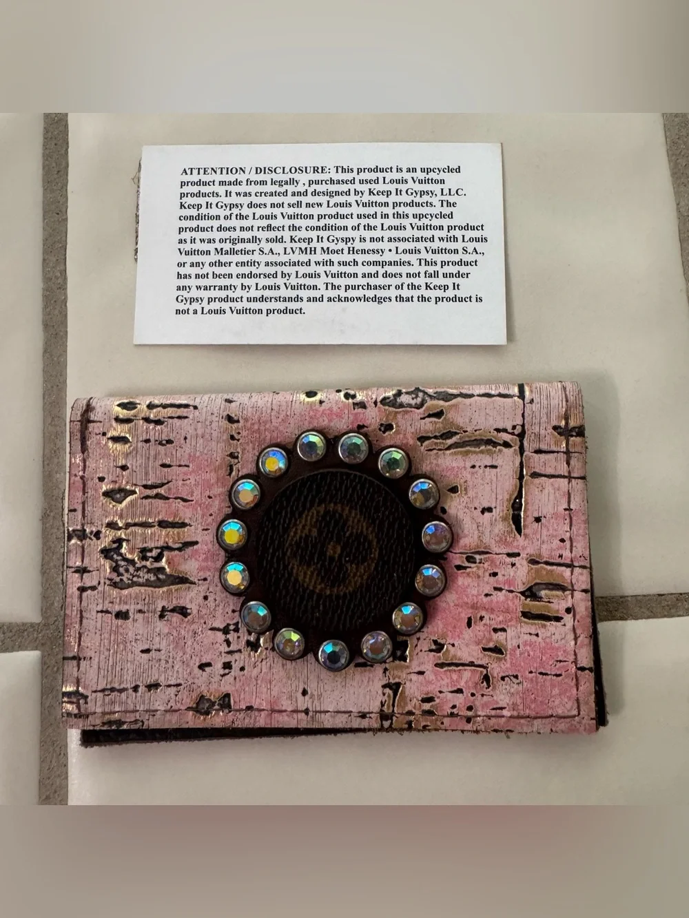 Keep It Gypsy Leather Upcycled LV Card Holder Pink with Gold